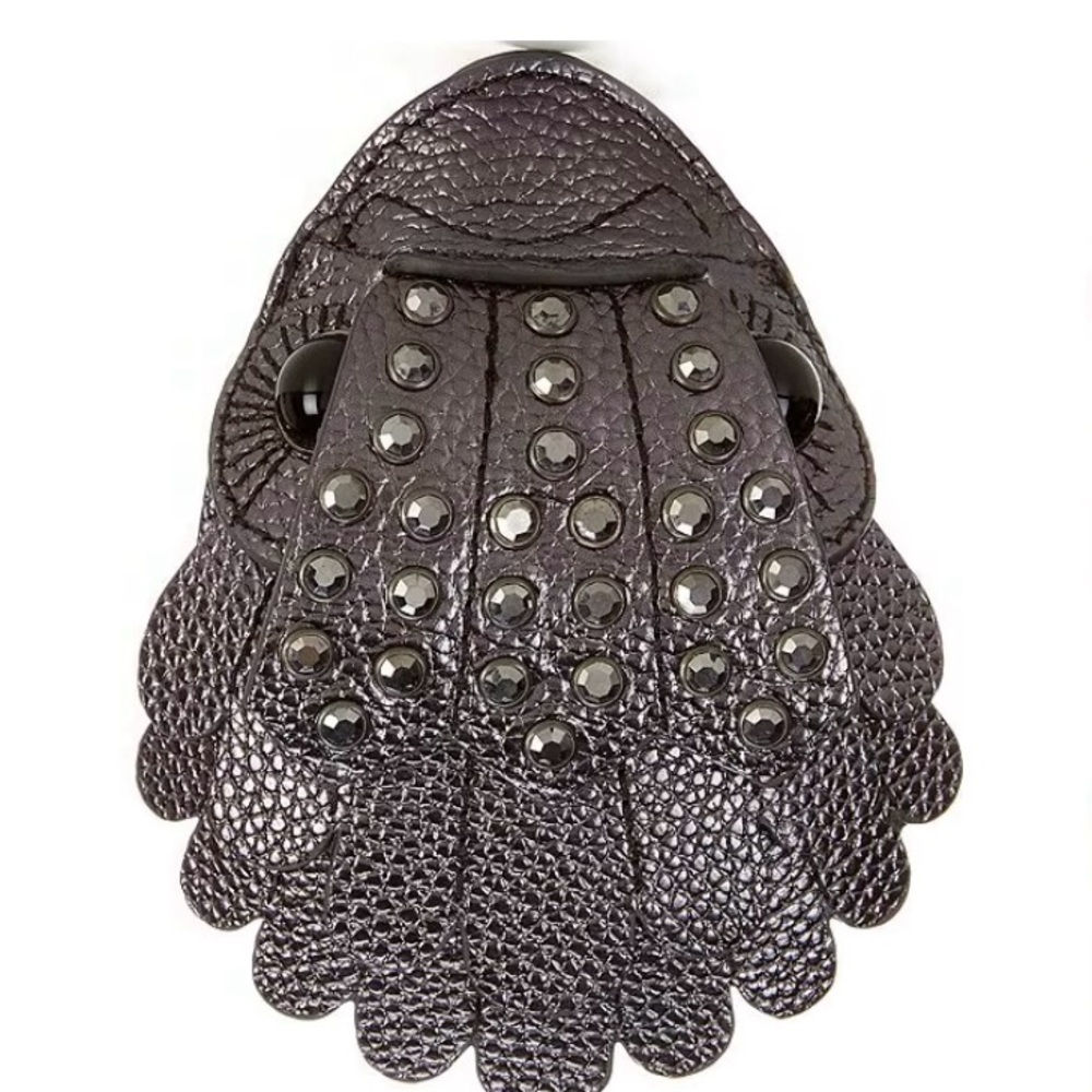 💎NWT Kurt Geiger London Gunmetal 🦅Eagle Coin Key Chain Charm. Leather Mini Bag.